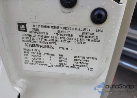 2004 Cadillac Escalade Ext Standard from USA, damaged, VIN 3GYEK62N94G296255